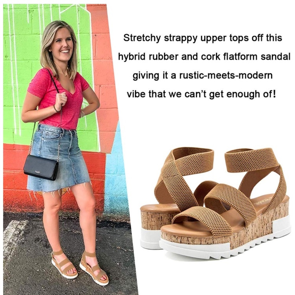 Wedge Sandals Platform Cork Elastic Strap Sandals - Picture 3 of 6